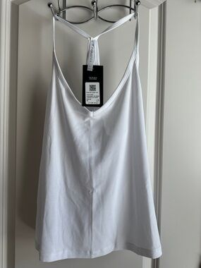 Fabletics White Ribbed V-Neck Tank with Racerback